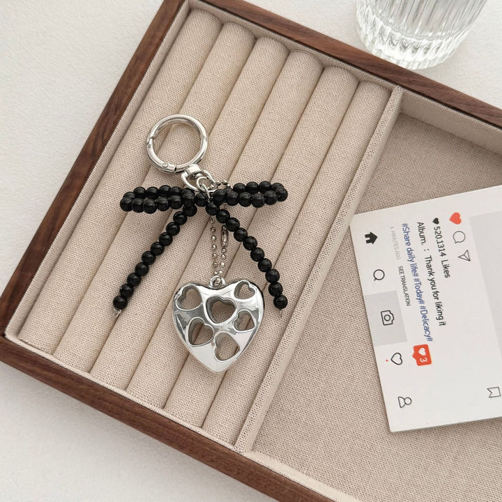 Heart-Shaped Charm Keychain with Beaded Bow Stornfield