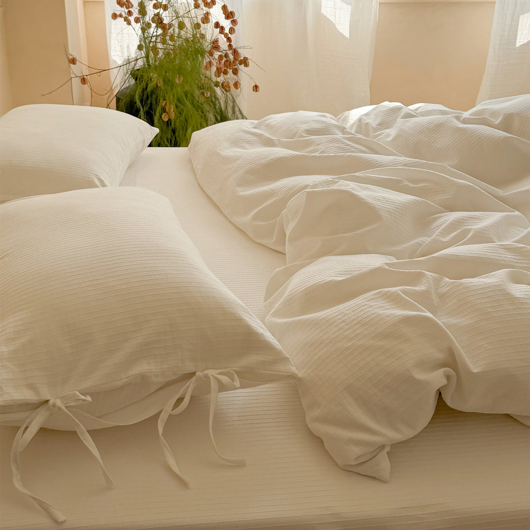 Washed Cotton Gauze Duvet Cover Set with Tie Closure Pillowcases