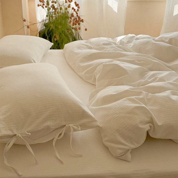 Washed Cotton Gauze Duvet Cover Set with Tie Closure Pillowcases