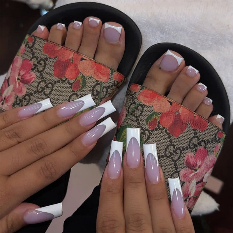 Creative Nail Set with Elegant French Tip and Glitter Effects Stornfield