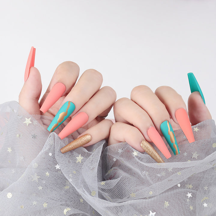 Stylish Long Stiletto Press-On Nails with Unique Matte and Glitter Finish Stornfield