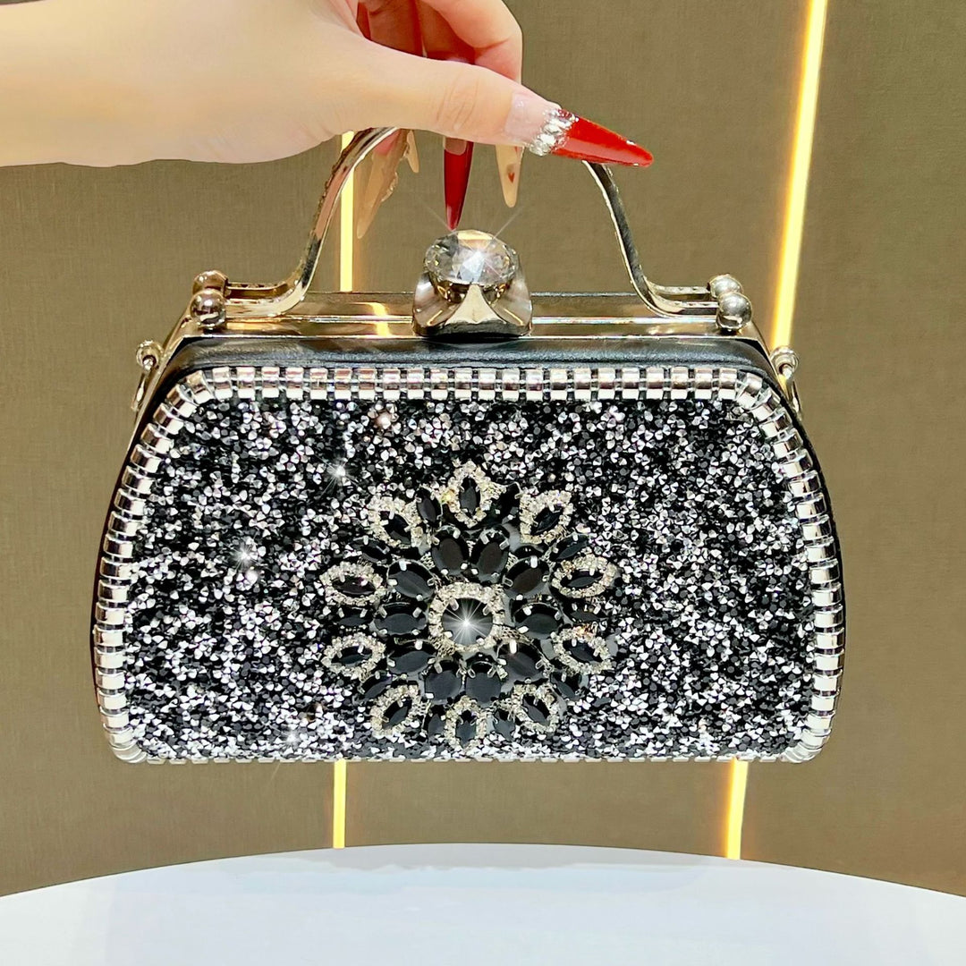 Vintage-Inspired Crystal-Embellished Handheld Clutch