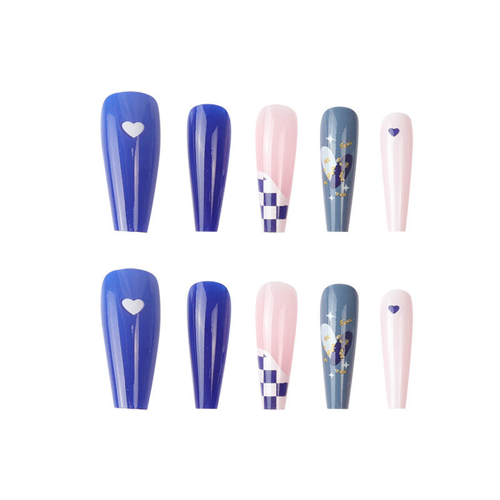 Artistic Press-On Nail Set with Geometric Patterns Stornfield