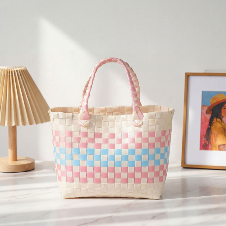 Handwoven basket bag with modern structural pattern Stornfield
