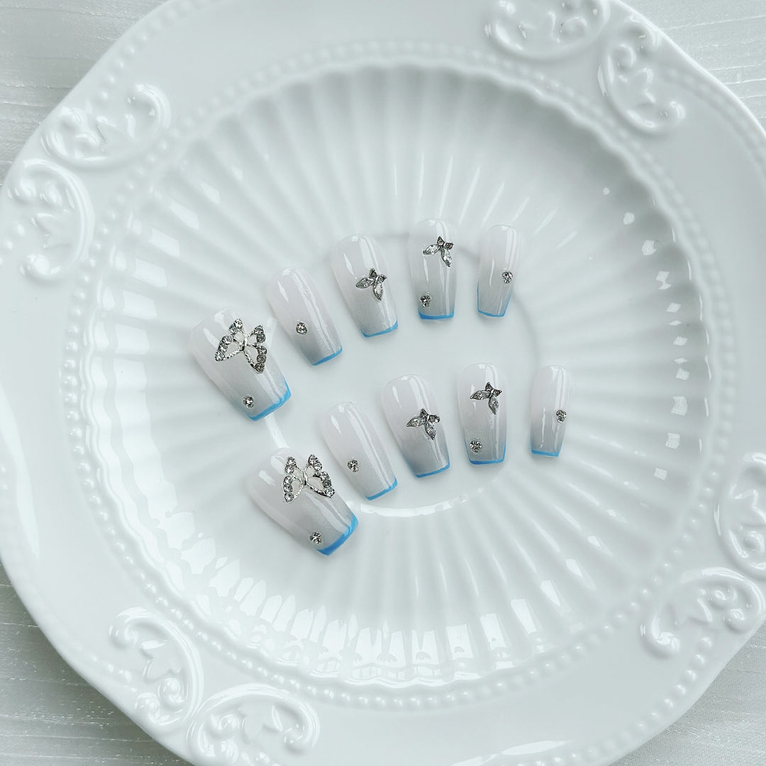 Decorative Press-On Nail Tips with Rhinestone Accents