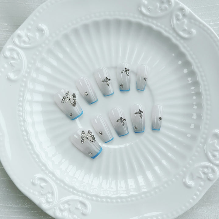 Decorative Press-On Nail Tips with Rhinestone Accents