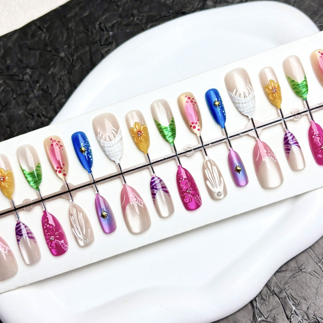 Artistic Press-On Nail Set with Vibrant Designs