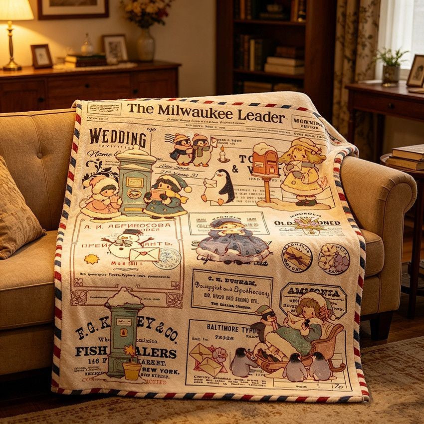 Cozy Vintage-Themed Fleece Blanket Stornfield