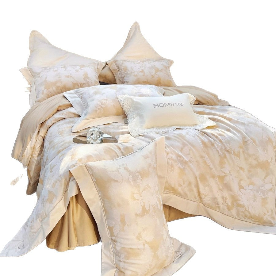 Luxury Jacquard Floral Duvet Cover Set with Decorative Hem and Pillow Shams