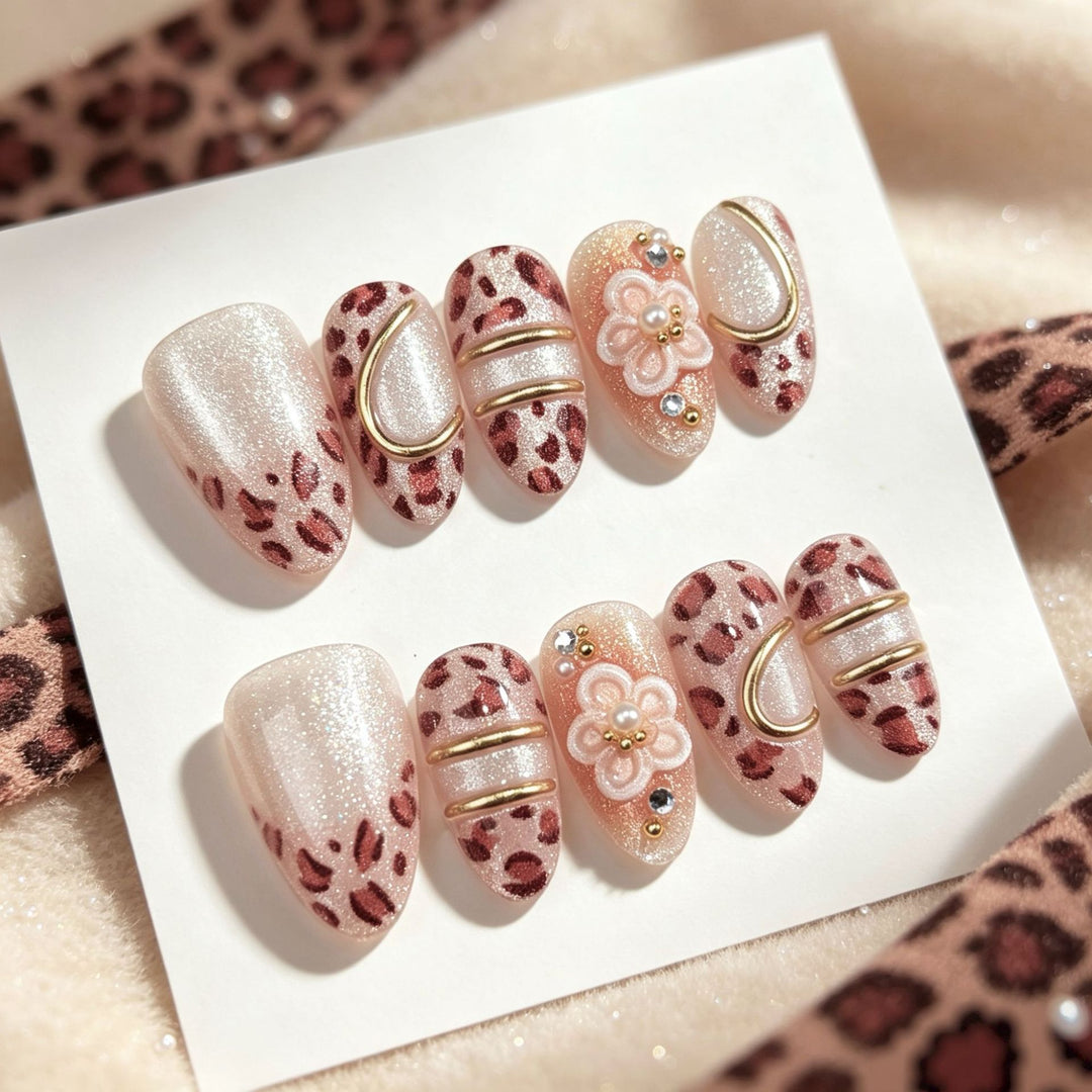 Decorative Press-On Nail Art Kit with Floral and Gem Accents