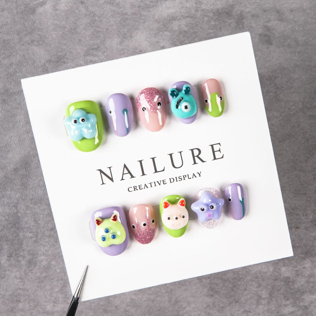 Artistic Nail Art Set with Playful 3D Designs