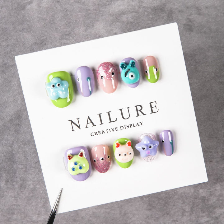 Artistic Nail Art Set with Playful 3D Designs