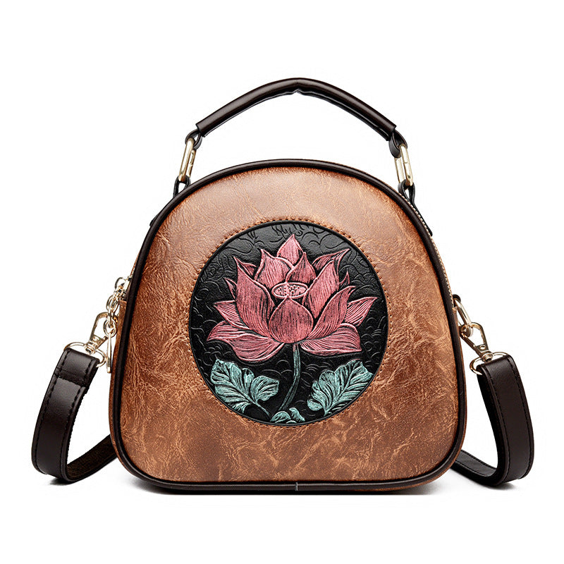 Artistic Floral Embossed Handbag