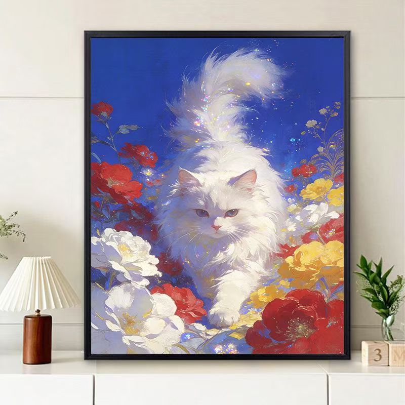 Floral Cat-Themed Wall Art Print Stornfield