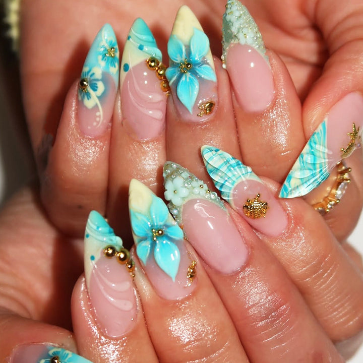 Artistic Tropical Floral Press-On Nail Set Stornfield