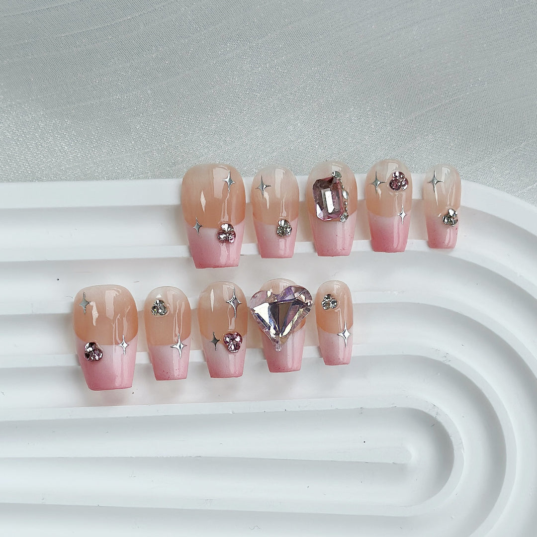 Glamorous Rhinestone-Embellished Press-On Nails  1791773242