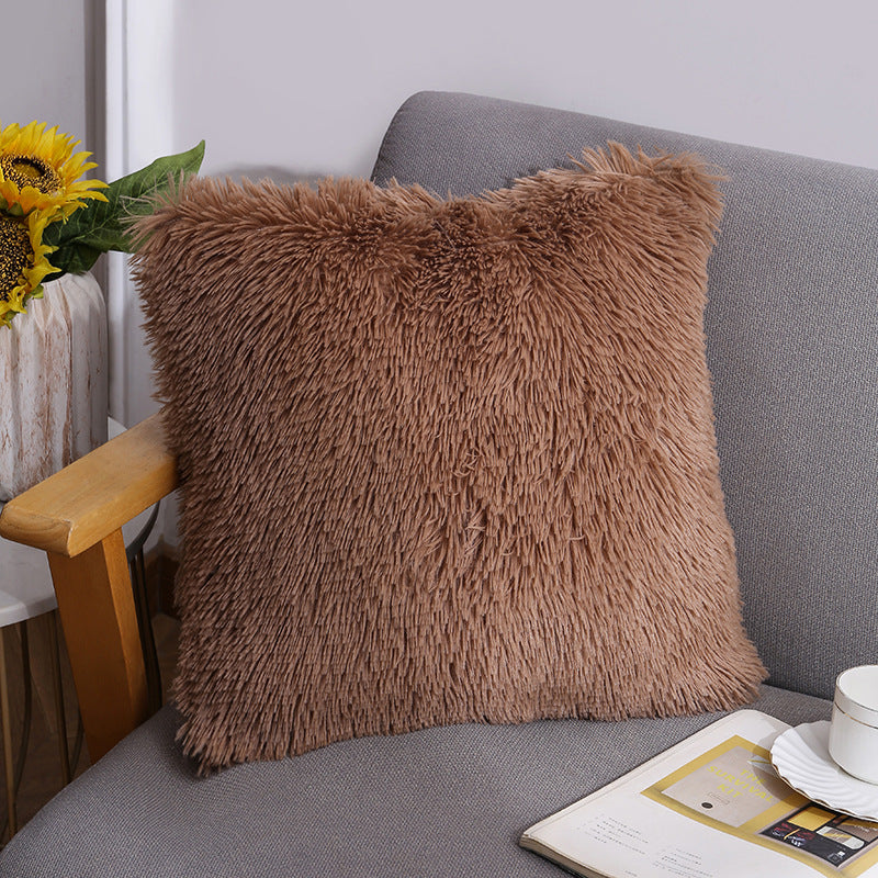 Plush Faux Fur Square Decorative Pillow Cover with Hidden Zipper and Long Pile