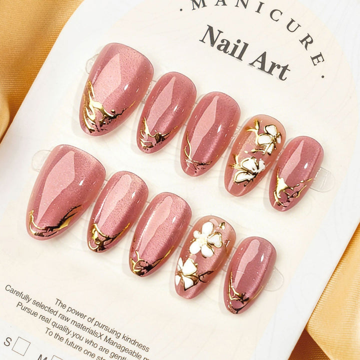 Artistic Floral-Embossed Press-On Nail Set