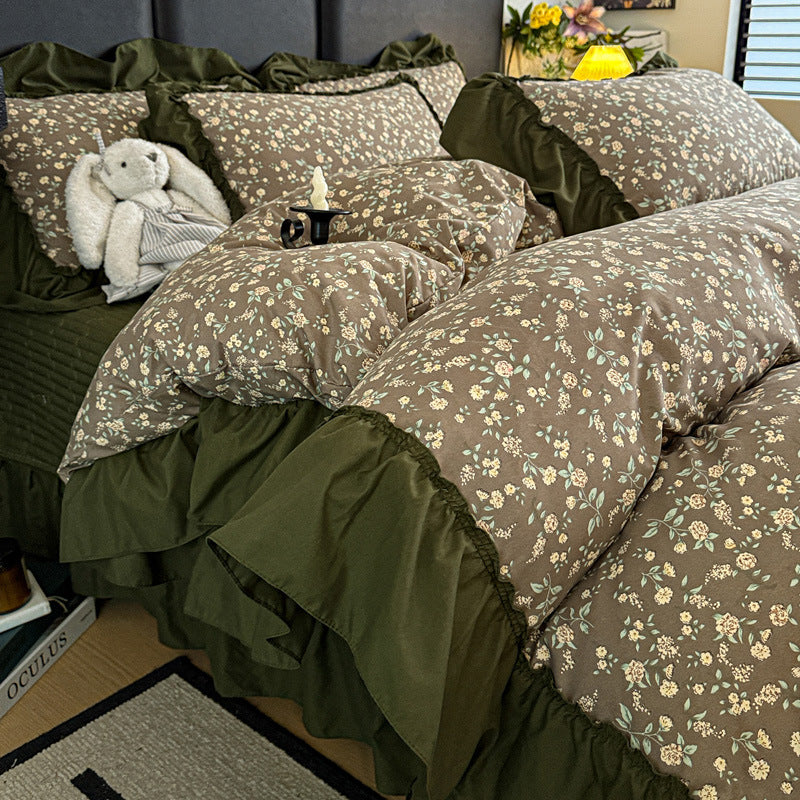 Vintage Floral Ruffled Duvet Cover Set