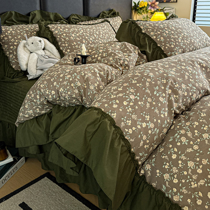 Vintage Floral Ruffled Duvet Cover Set