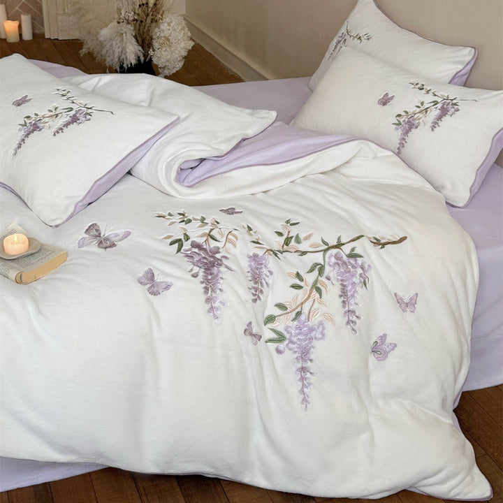 Floral Embroidered Reversible Cotton Duvet Cover Set with Pillow Shams