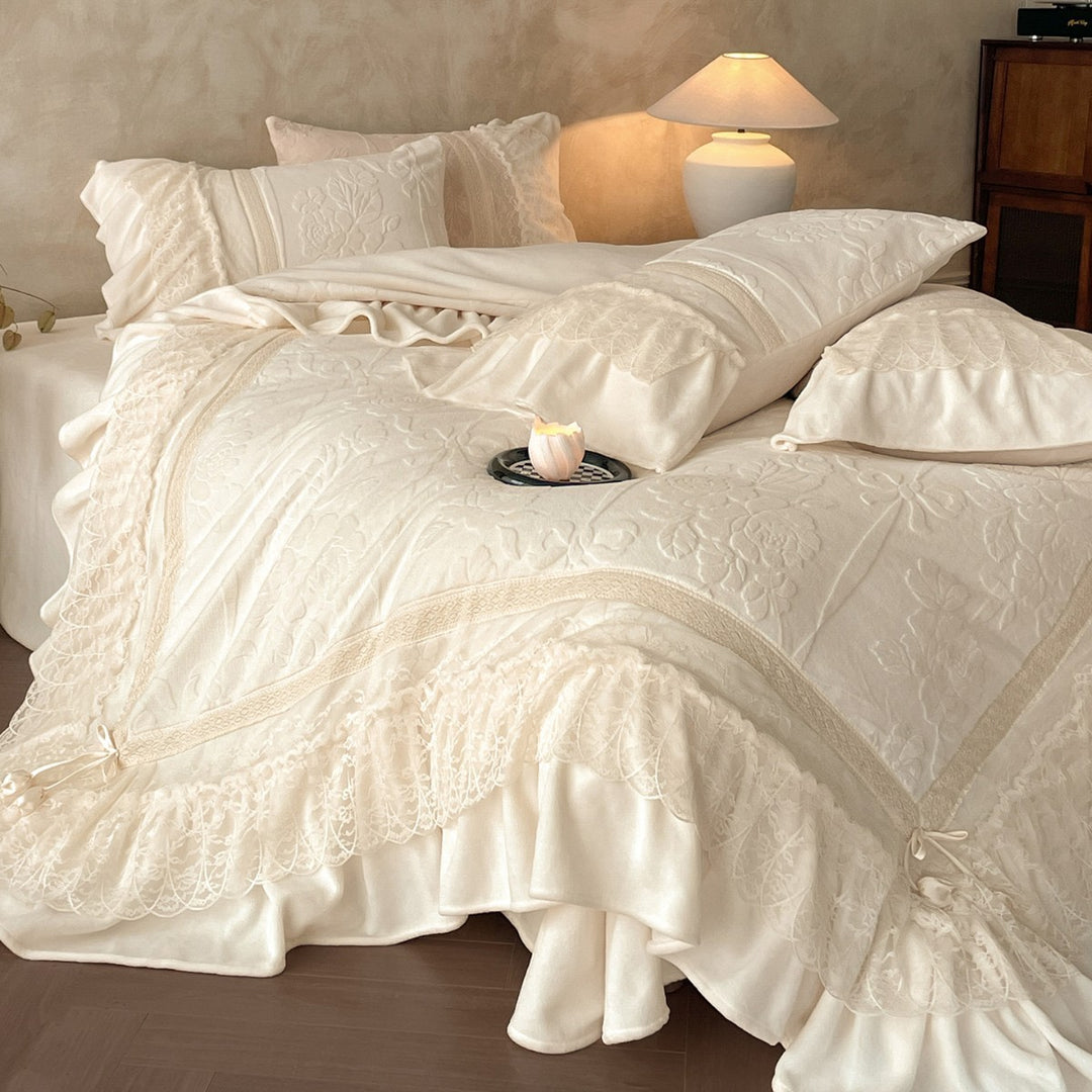 Lace-Trimmed Embroidered Cotton Duvet Cover Set