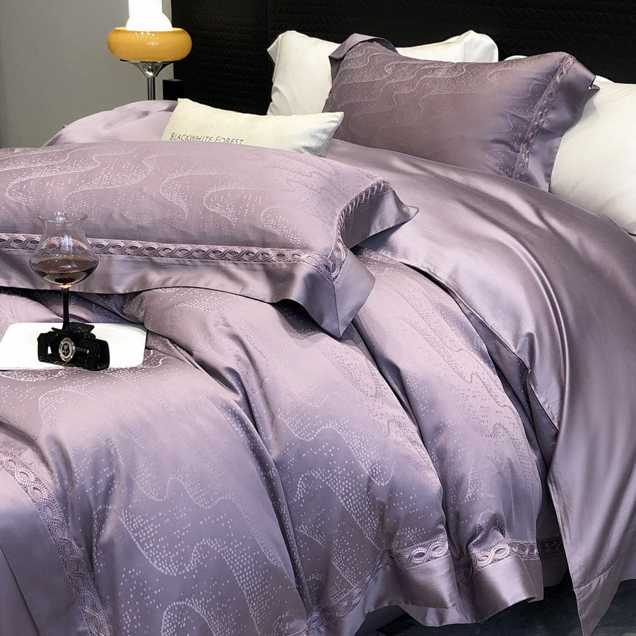 Luxury Satin Jacquard Duvet Cover Set with Embroidered Pillow Shams