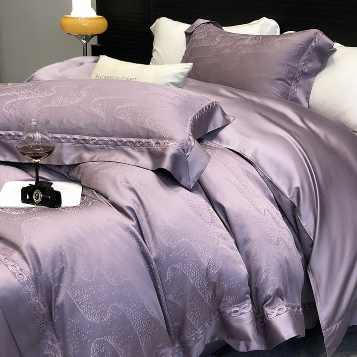 Luxury Satin Jacquard Duvet Cover Set with Embroidered Pillow Shams