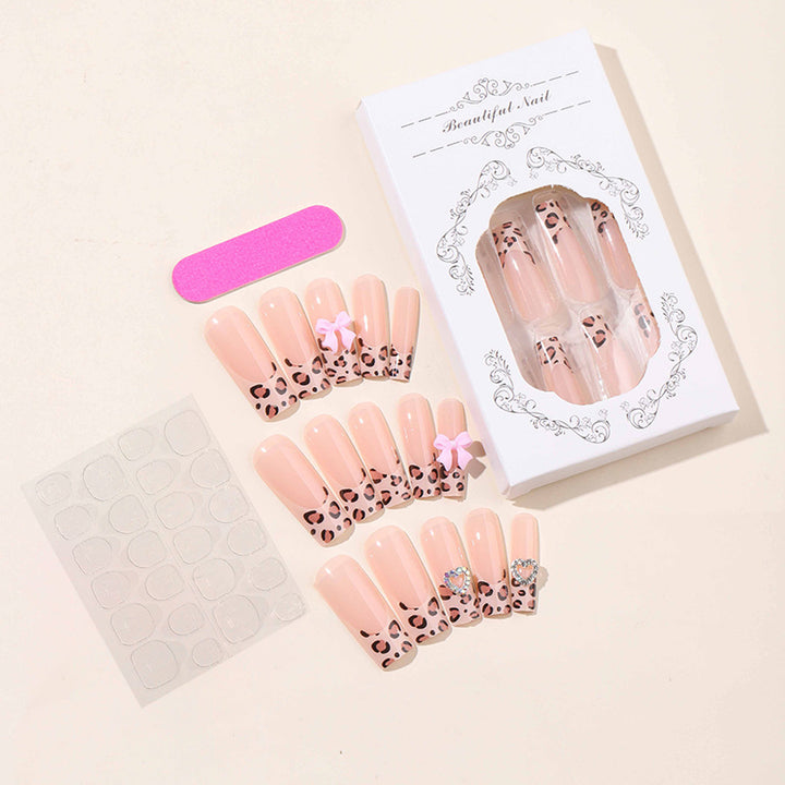 Artistic Press-On Nail Kit with Charming Leopard and Bow Designs Stornfield