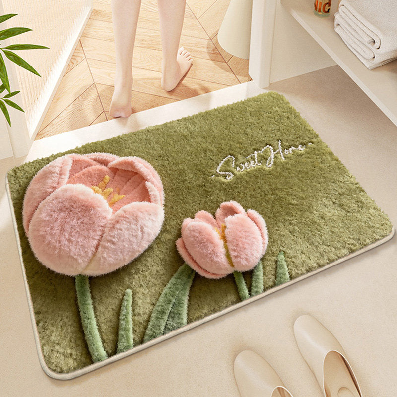 Floral-Themed Soft Microfiber Bath Mat
