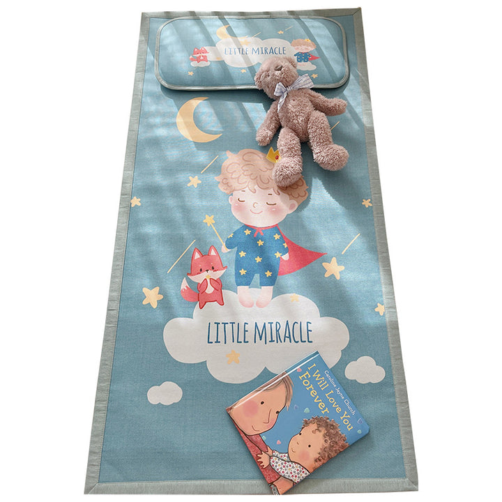 Padded baby crib mattress with good night print, non-slip bottom and wipeable cover