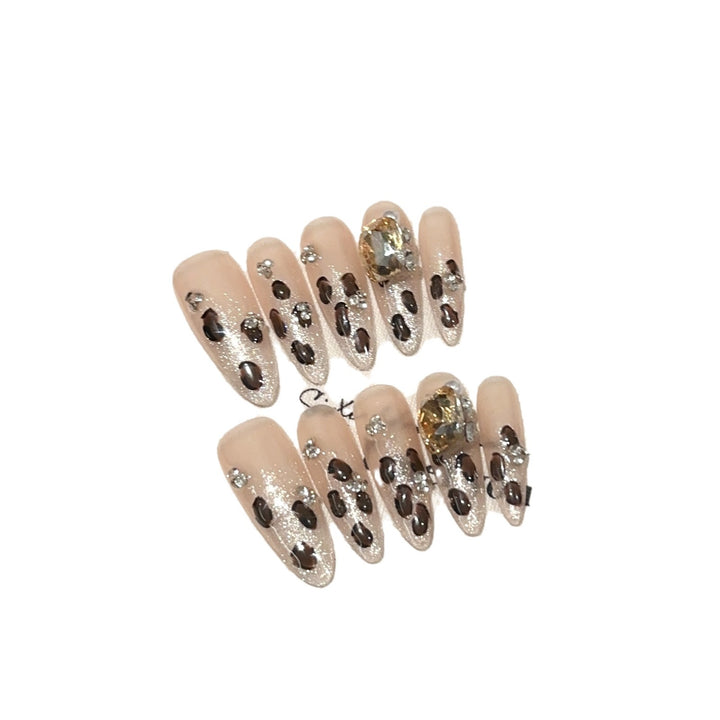 Artistic Gemstone-Embellished Press-On Nail Set