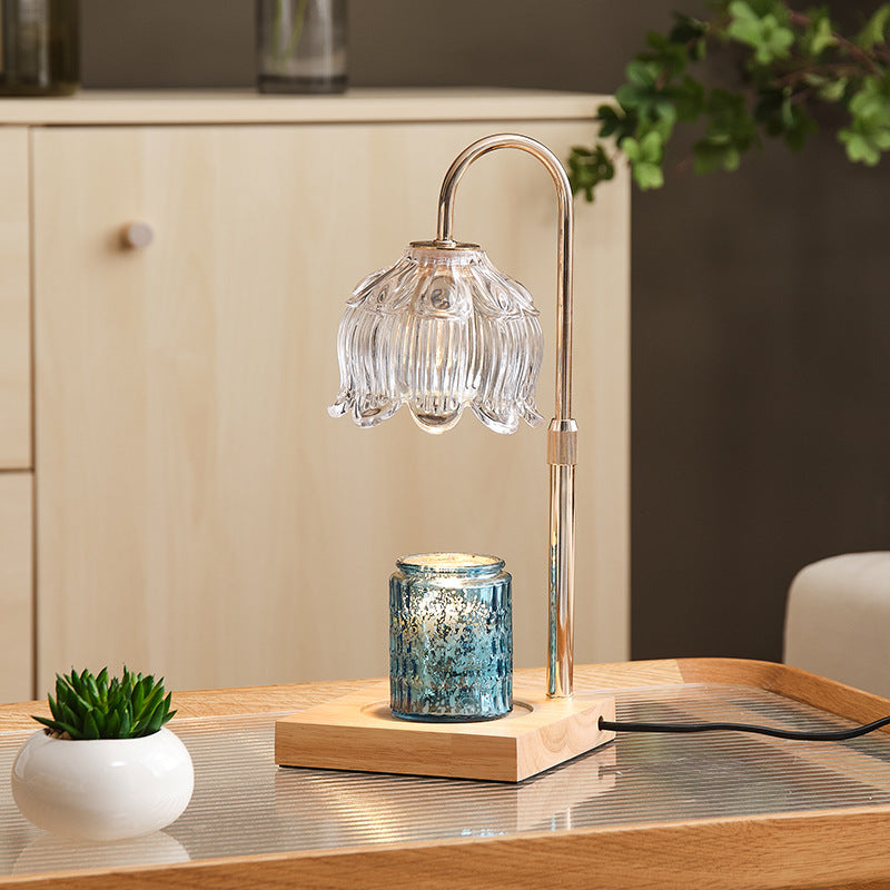 Adjustable Artisanal Glass and Wood Desk Lamp