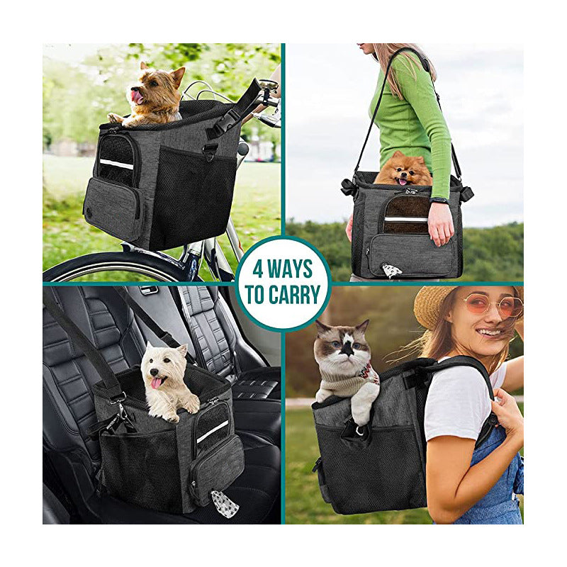 collapsible pet bicycle basket with safety tether breathable mesh and storage pockets Stornfield