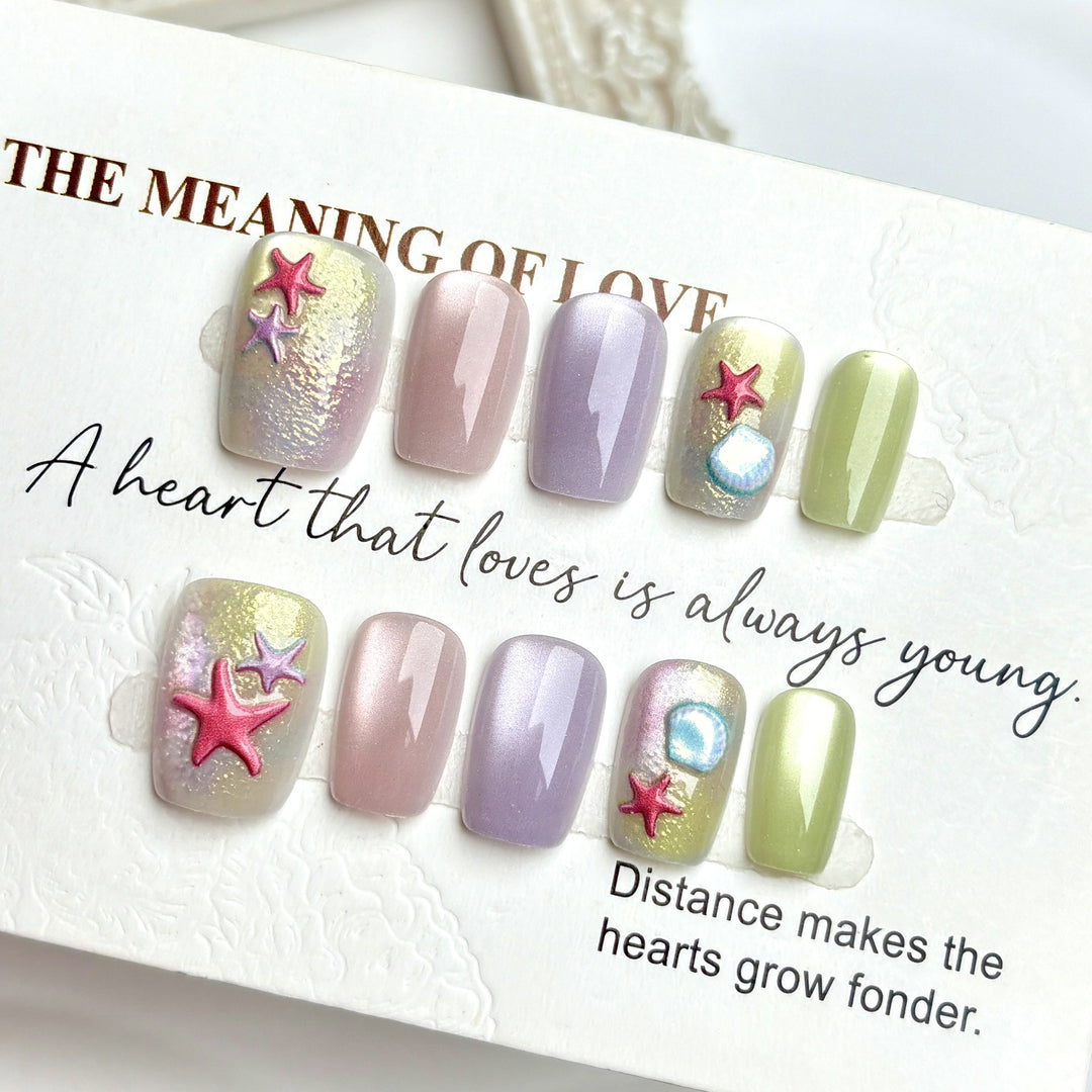 Elaborate Sea-Themed Press-On Nail Art Set
