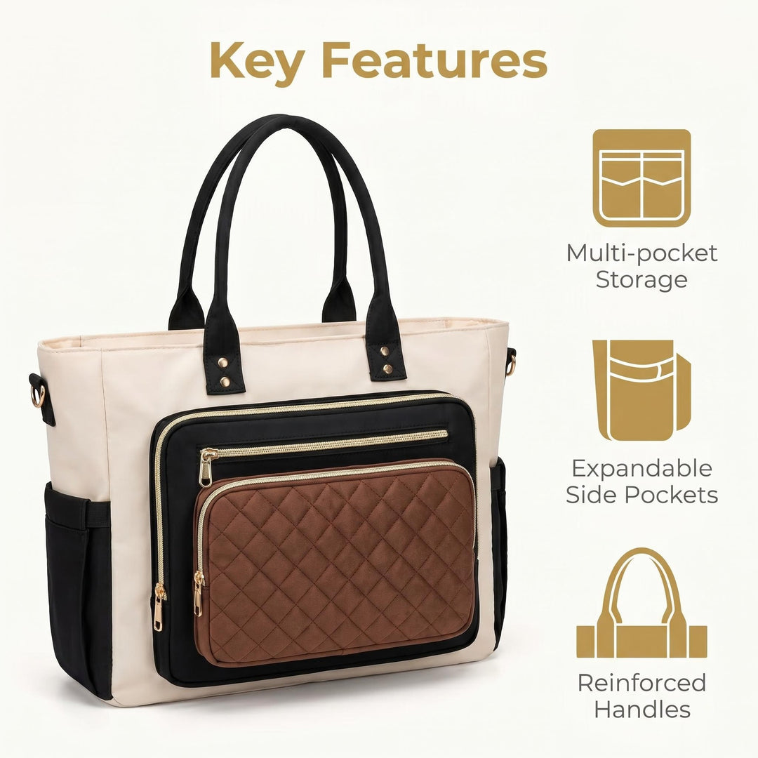 Tote bag with multiple compartments and expandable side pockets Stornfield