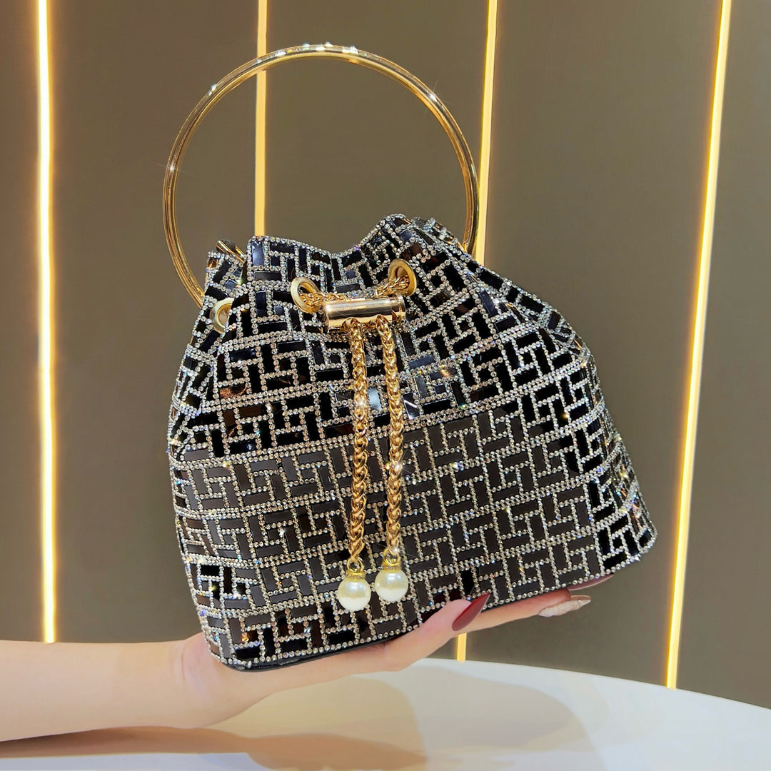 Rhinestone-Embellished Bucket Bag