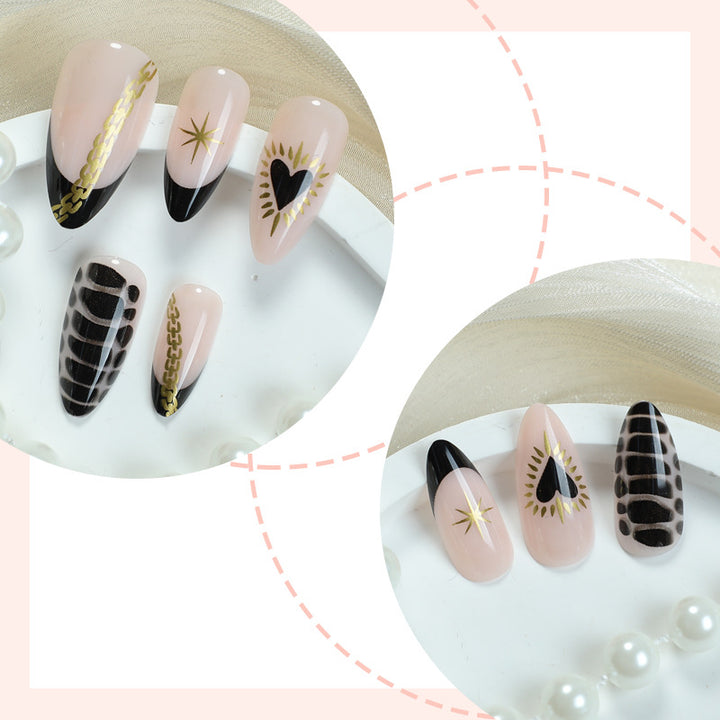 Decorative Press-On Nail Set with Artistic Heart and Star Designs Stornfield