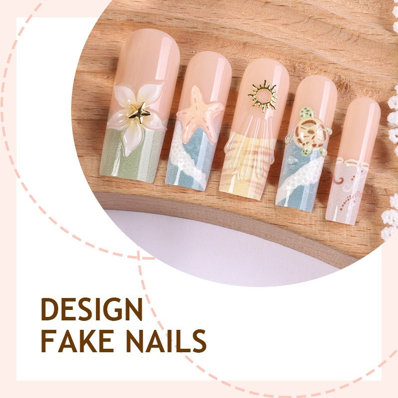 Artificial nail set with floral and maritime patterns Stornfield