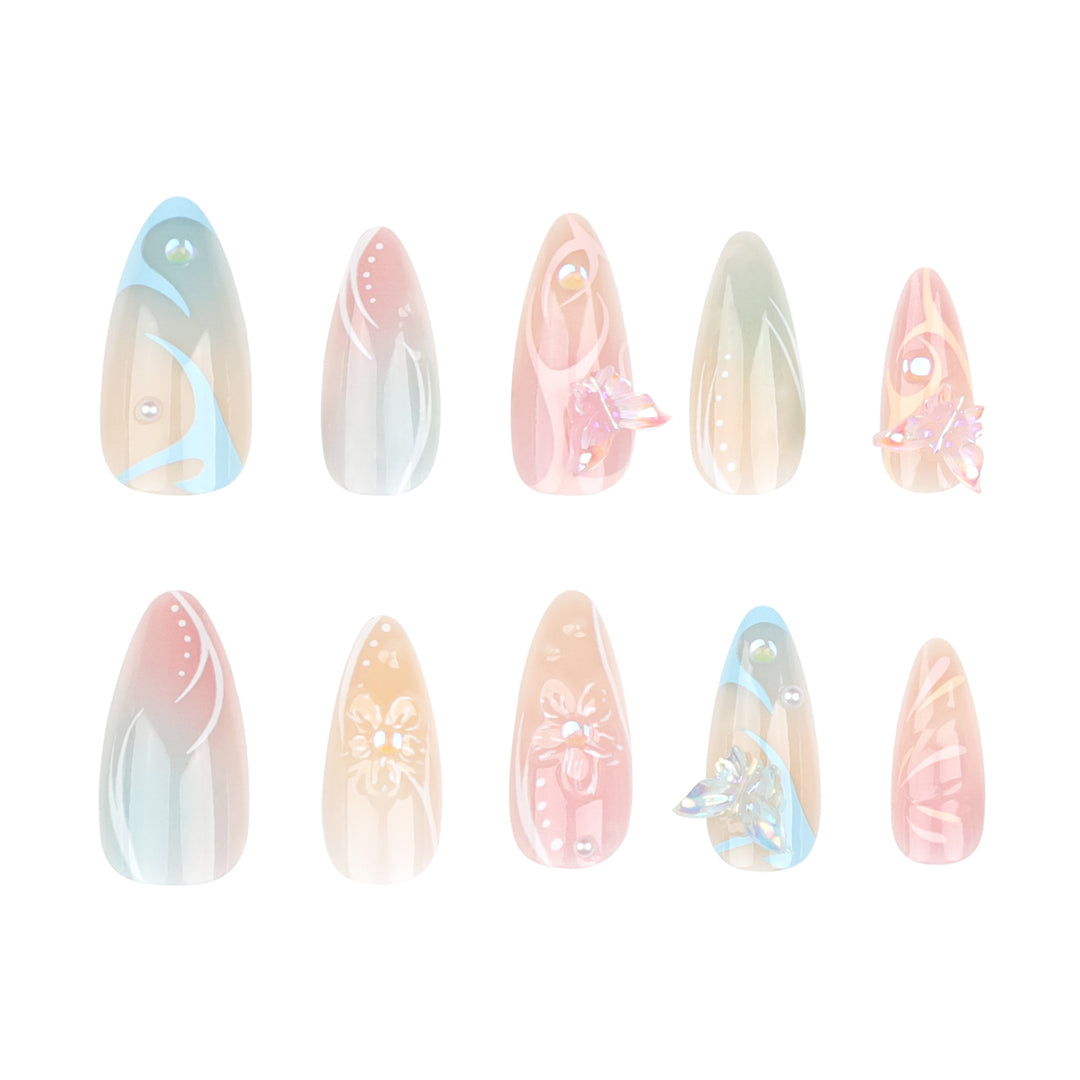 Artful Nail Extensions with 3D Flowers and Glitter Accents Stornfield