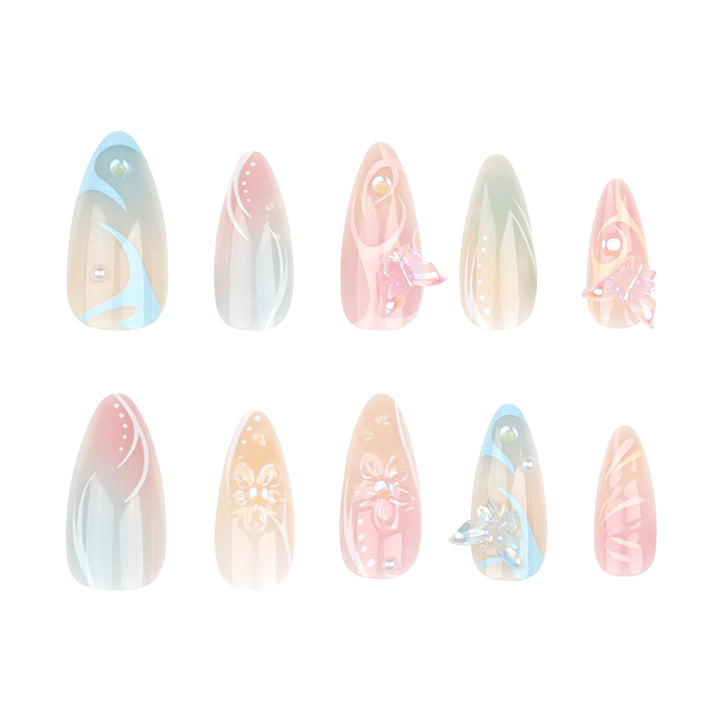 Artful Nail Extensions with 3D Flowers and Glitter Accents Stornfield