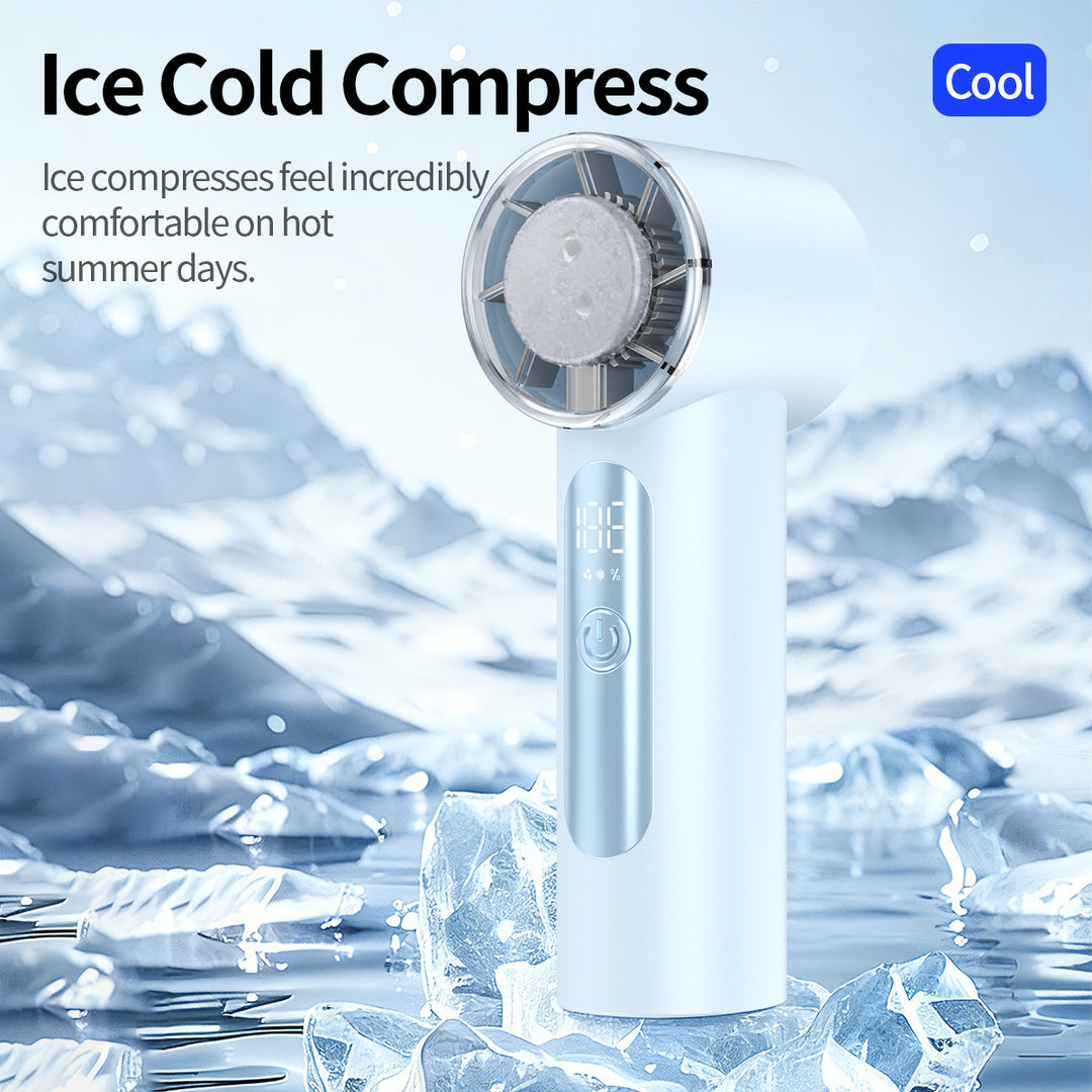 Unisex nan handheld cooling fan with ice cartridge and LED display Stornfield