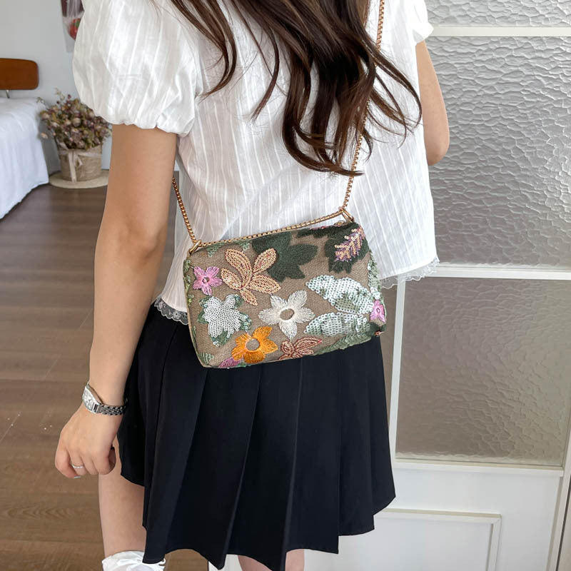 Floral Sequin Clutch Bag