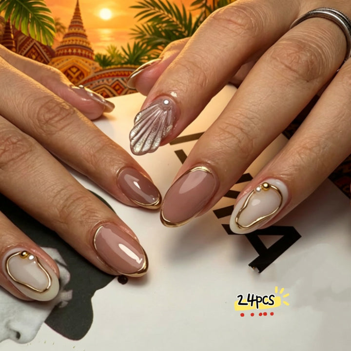 Elegant Shell Decorative Press-On Nail Art Set
