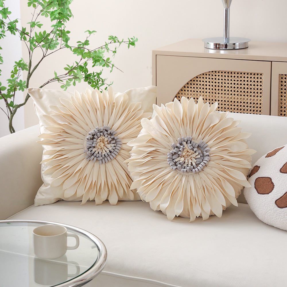 Decorative flower cushion with 3D flower applique