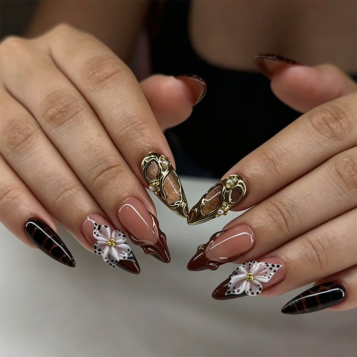 Exquisite artificial nails with 3D flower decoration Stornfield