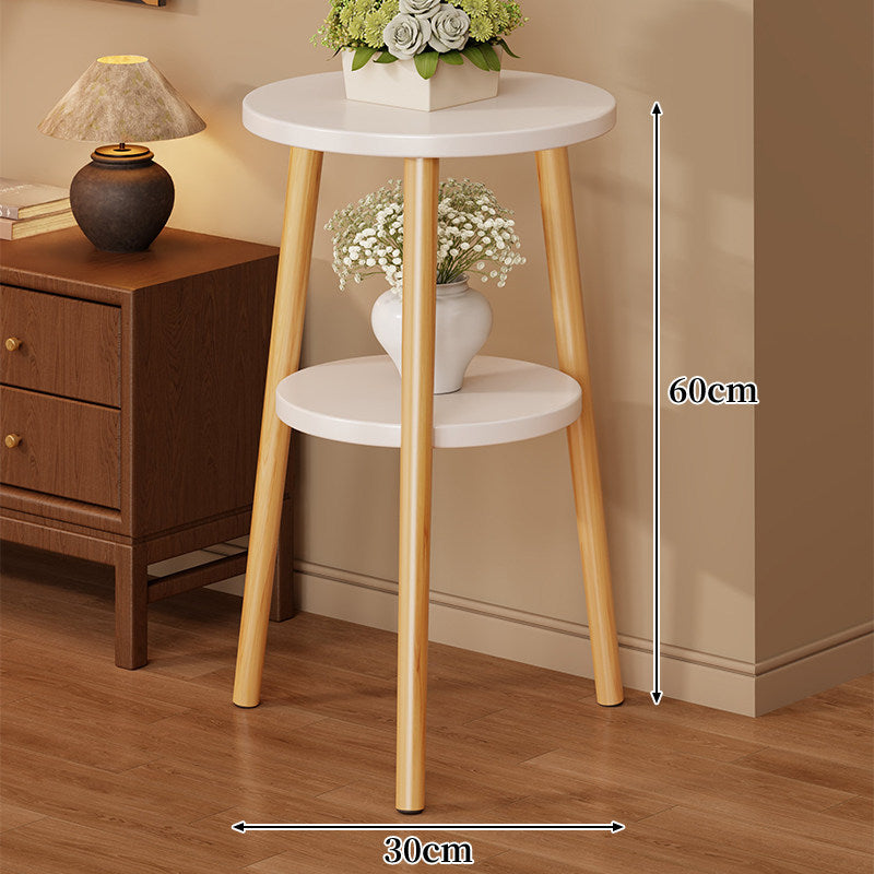 Two-Tier Round Side Table Plant Stand with Solid Wood Tripod Legs