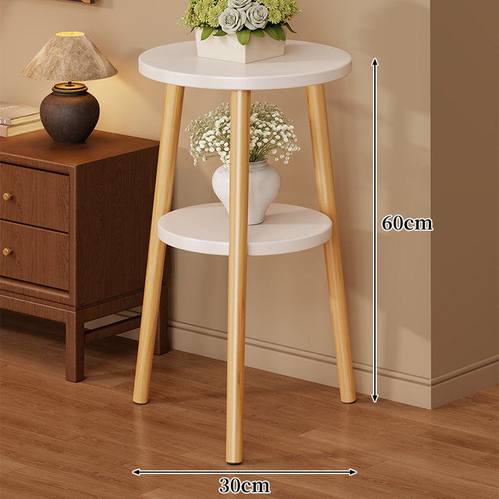 Two-Tier Round Side Table Plant Stand with Solid Wood Tripod Legs