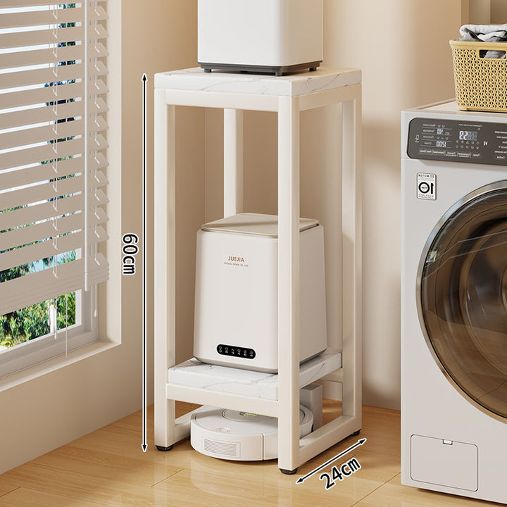 Narrow Two-Tier Metal Appliance Stand with Faux Marble Shelves