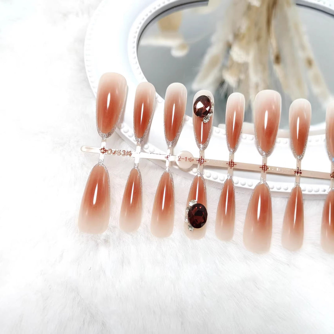 Elegant Artificial Nails with Shimmering Gradient and Sparkling Accents Stornfield